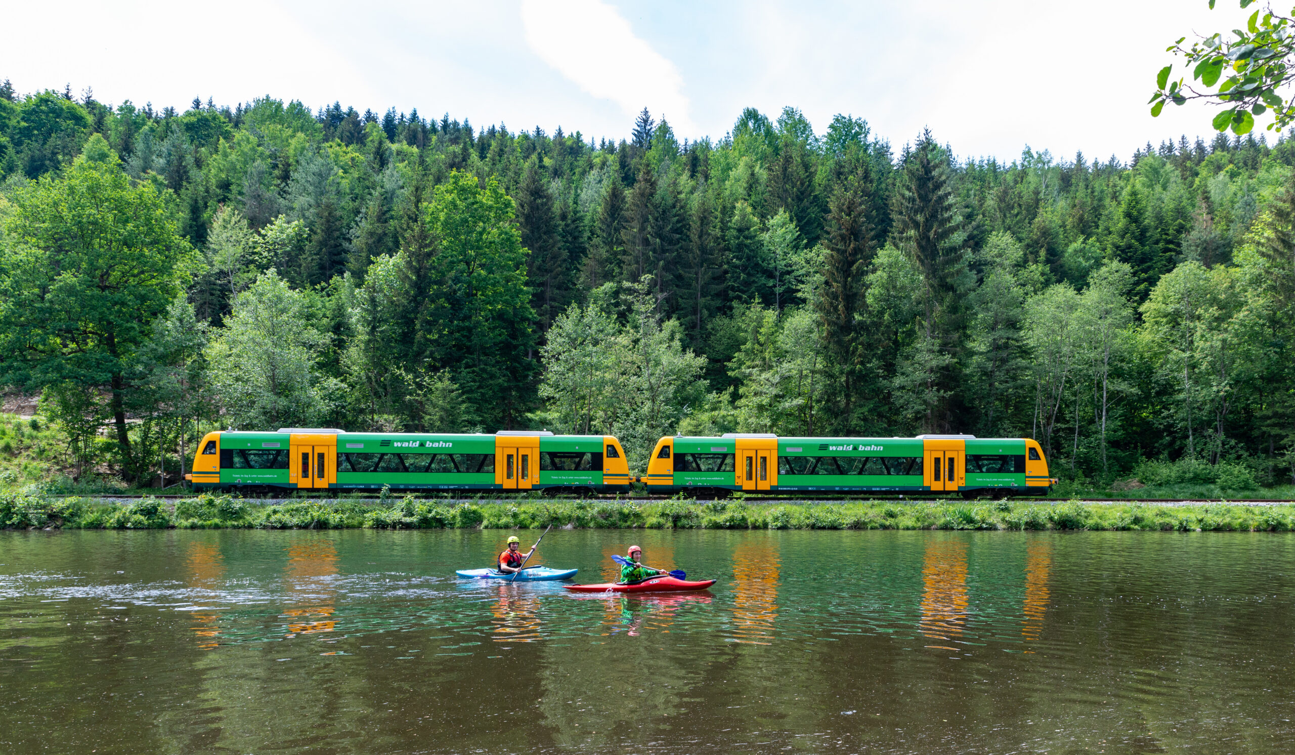 Waldbahn unterwegs am Regenfluss