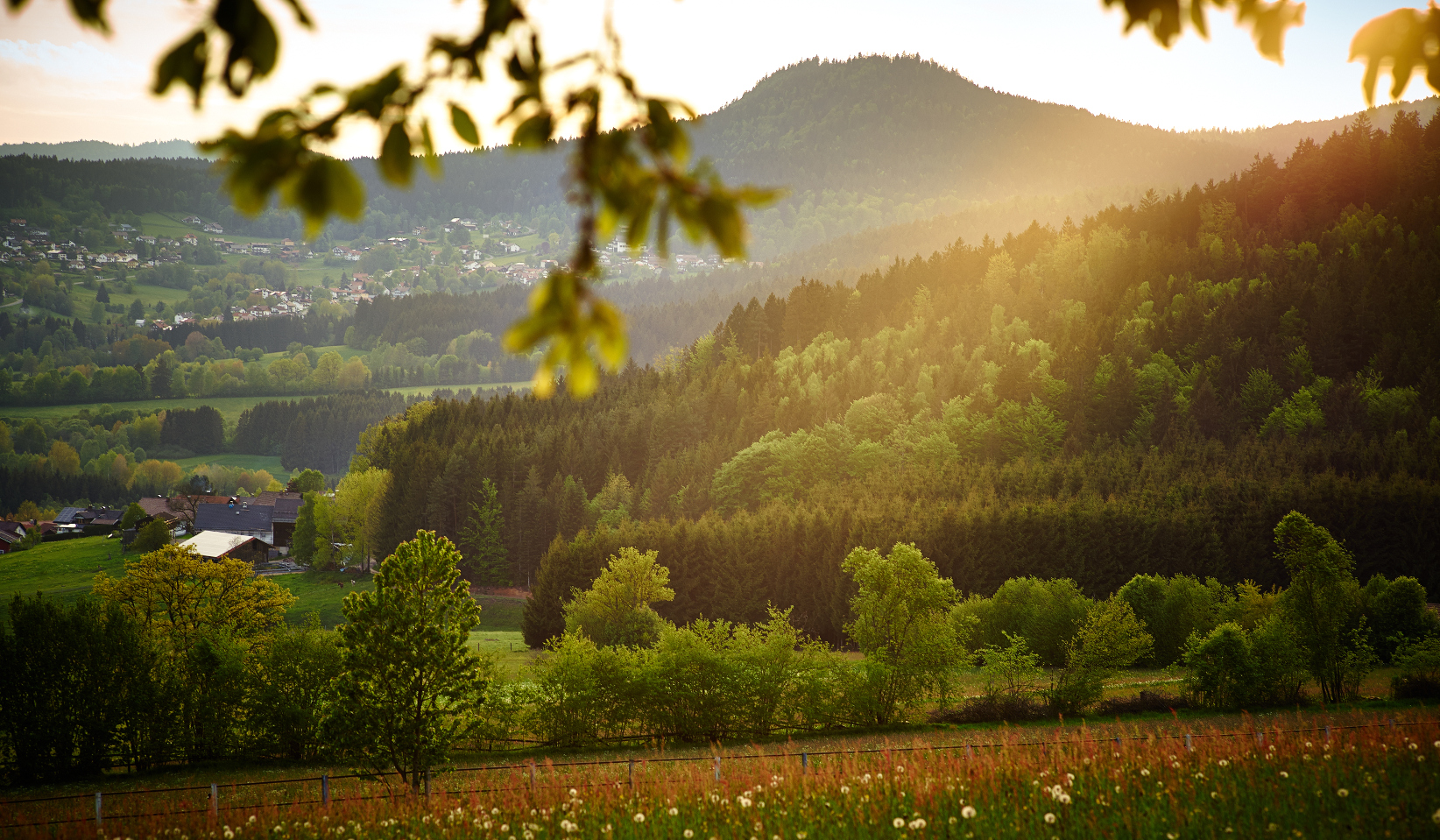 Sonnenuntergang am Hennenkobel mit Rabenstein im Frühling